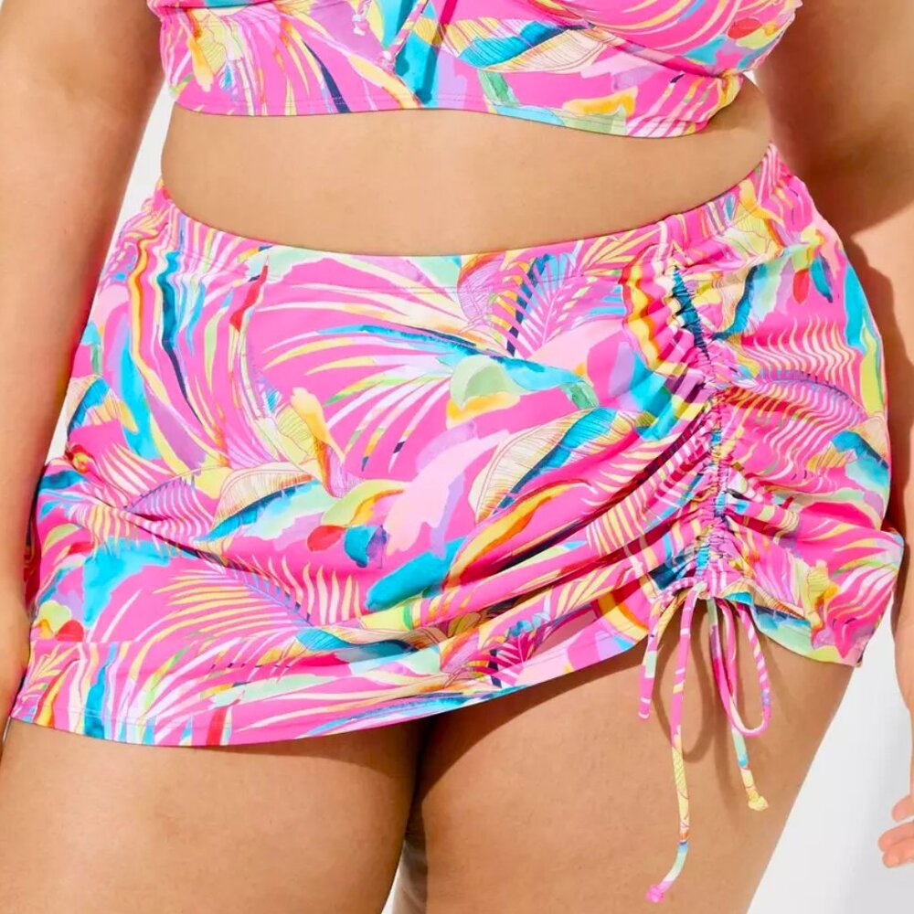 NWT Torrid Swim Skirt Bottom High Rise Adjustable Front Party Tropical Pink Glo